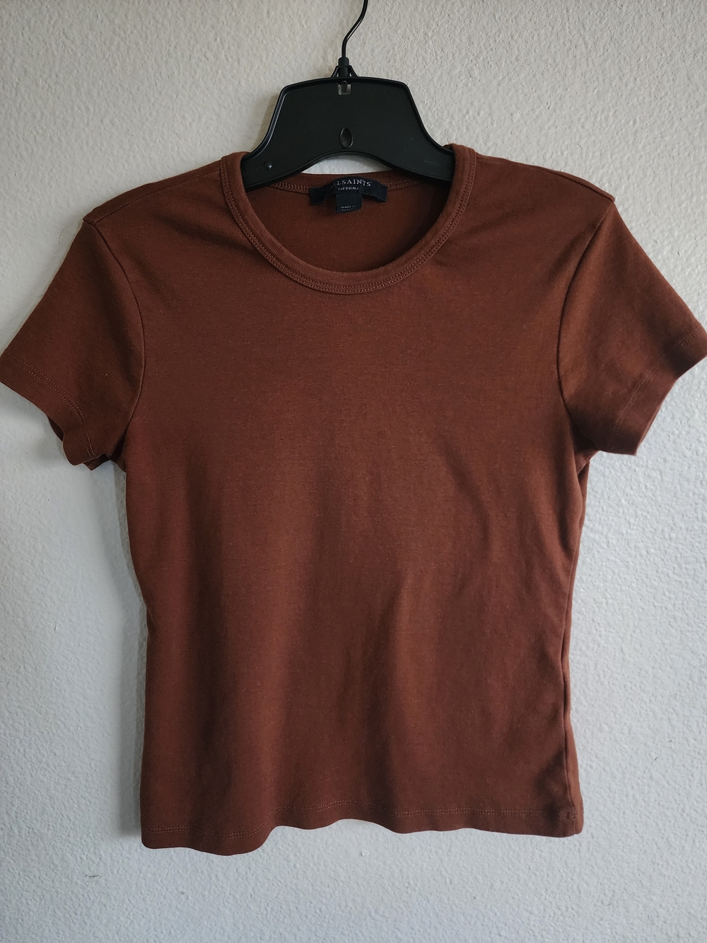AllSaints Brown Short Sleeve Crew Neck Top Tee Size Medium